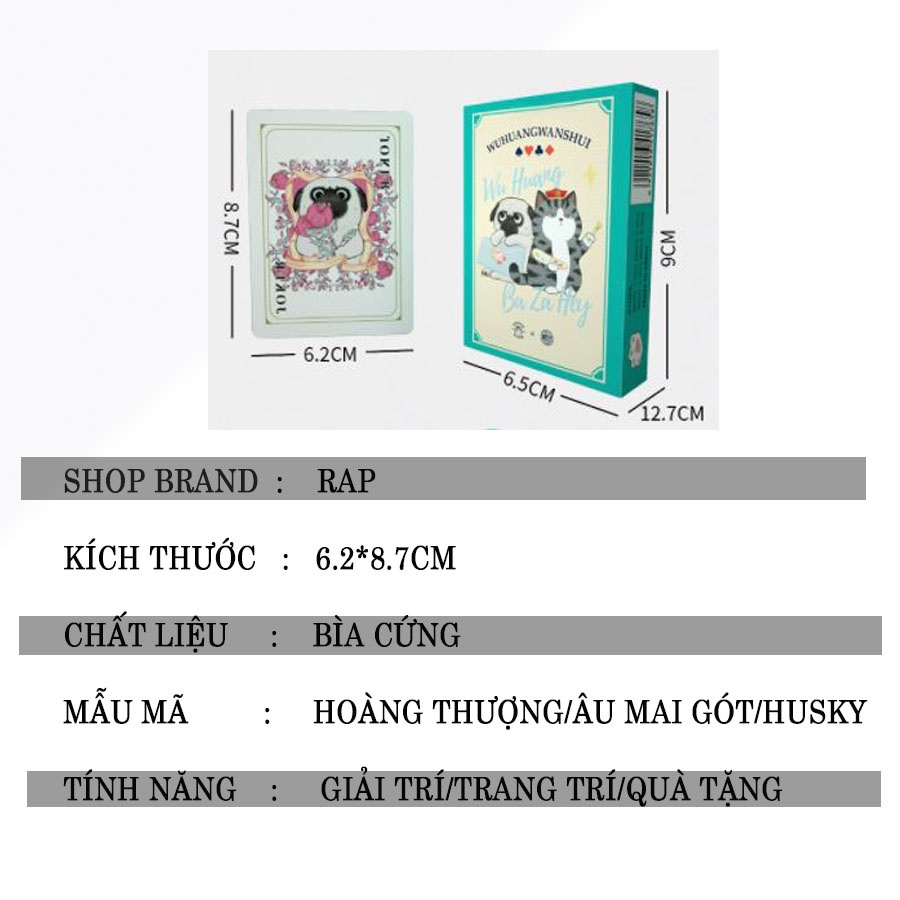 Bộ bài tây 52 lá in hình chó mèo quàng thượng biểu cảm dễ thương, ngộ nghĩnh - Ráp