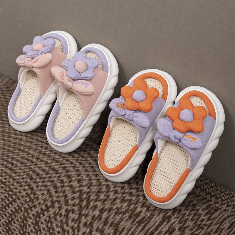 Dép Vải Lanh Mềm Thấm Hút Mồ Hôi In Hình Hoa Hướng Dương Dễ Thương Cho Nữ