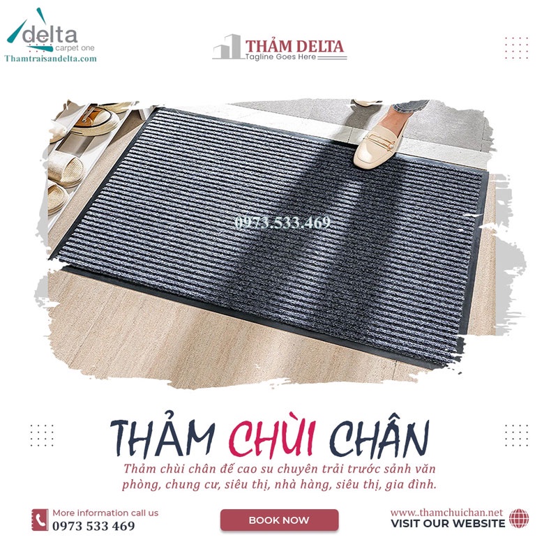 Thảm chùi chân sợi len hút nước đế cao su chống trơn an toàn 40x60cm