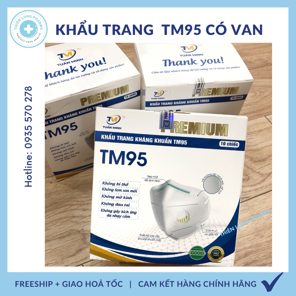 Khẩu trang N95 có van thở [HỘP 10 Cái] TM95 chính hãng 5 lớp, khẩu trang y tế n95 kháng khuẩn chống bụi siu mịn