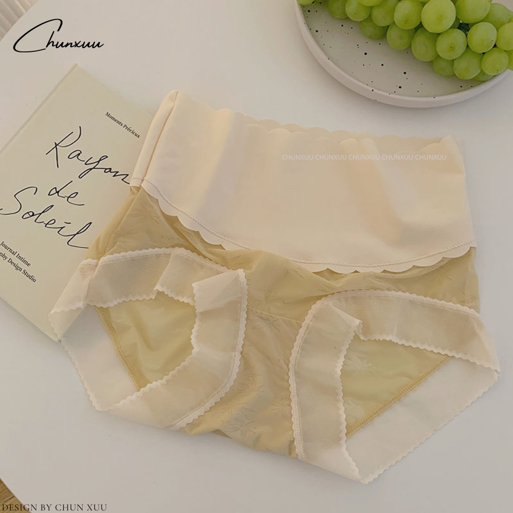 Quần lót nữ cạp cao hỗ trợ gen bụng định hình eo vải ren gấm phối cạp su viền lượn sóng mềm mại ChunXuu- GB16