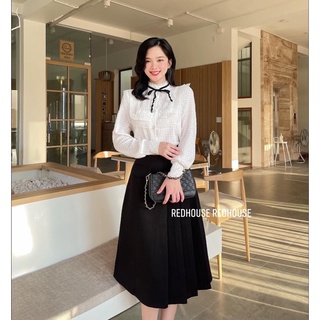 Chân váy dạ xếp ly 1/2 kèm đai