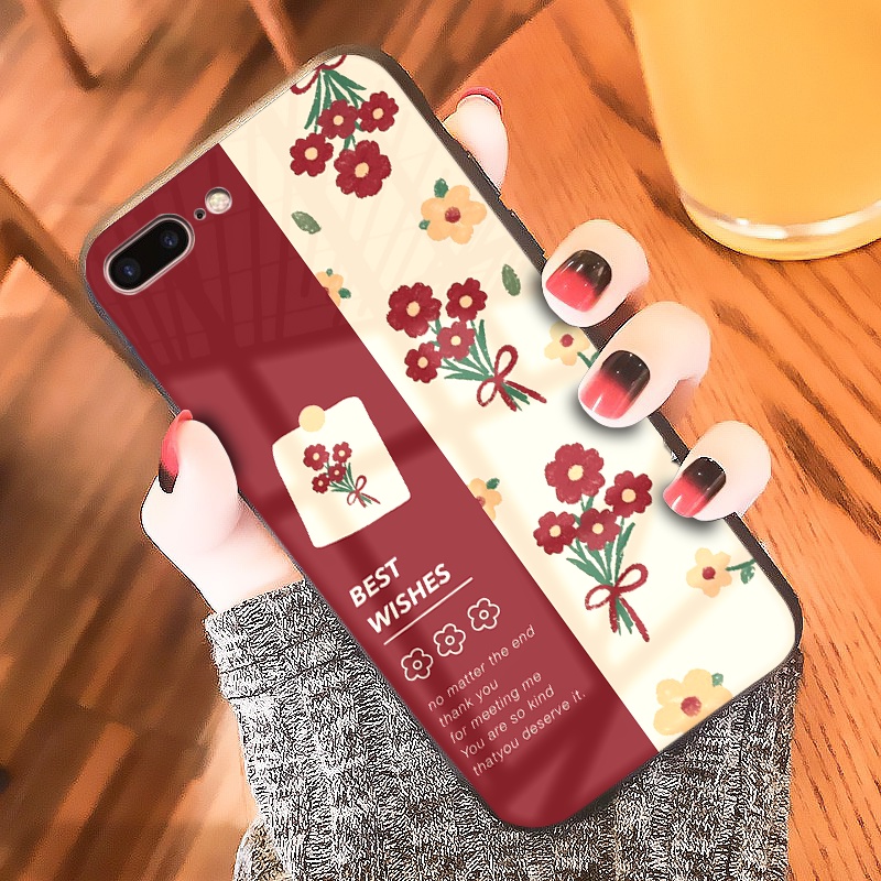 Ốp Iphone lưng kính Hoa đỏ đô ốp lưng iphone 13promax 11 promax 12 pro max 6 6plus 7 plus 8 x xr xsmax
