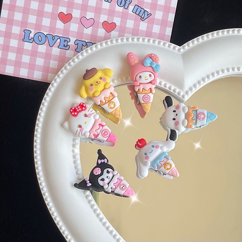 SANRIO Kẹp Tóc Mái Bên Hình Kem Ốc Quế Cún Cinnamon Hoạt Hình Dễ Thương Cho Bé Gái Ins