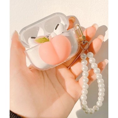 Vỏ bọc airpods/Ốp airpods 1/2, 3 Pro-Ốp trong suốt hình trái đào dễ thương, chống sốc, chống bụi bẩn