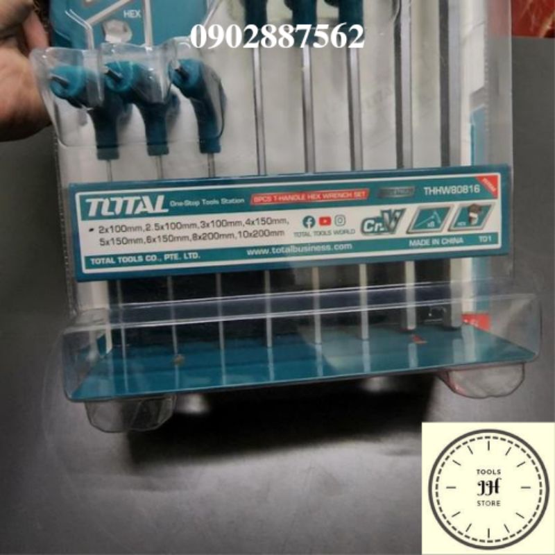 bộ lục giác cán chữ t TOTAL 8 chi tiết đầu bằng THHW80816 (1.5MM - 10MM)