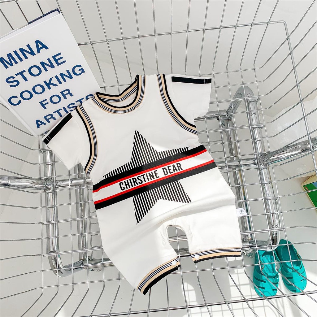 Bộ Áo Liền Quần Tay Ngắn In Hình Ngôi Sao Dễ Thương Cho Bé Trai Từ 0-2 Tuổi