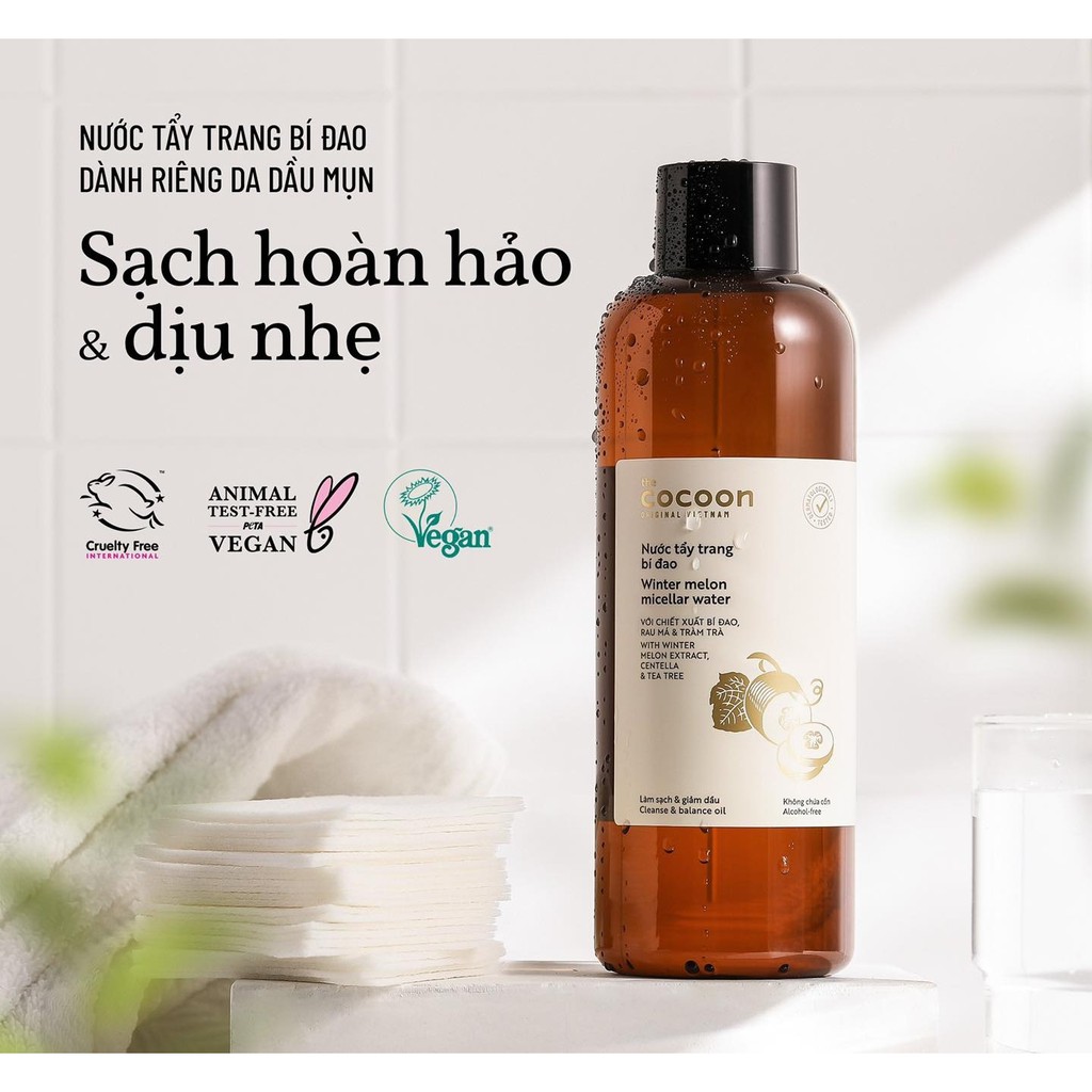 Nước tẩy trang bí đao Cocoon Winter Melon Micellar Water 500ml không cồn dành cho da dầu mụn