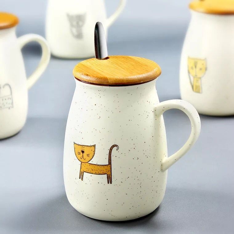 Ly Sứ Cao Cấp Hình Mèo Cartoon 400ml Có Nắp Đậy Kèm Thìa | BigBuy360 - bigbuy360.vn