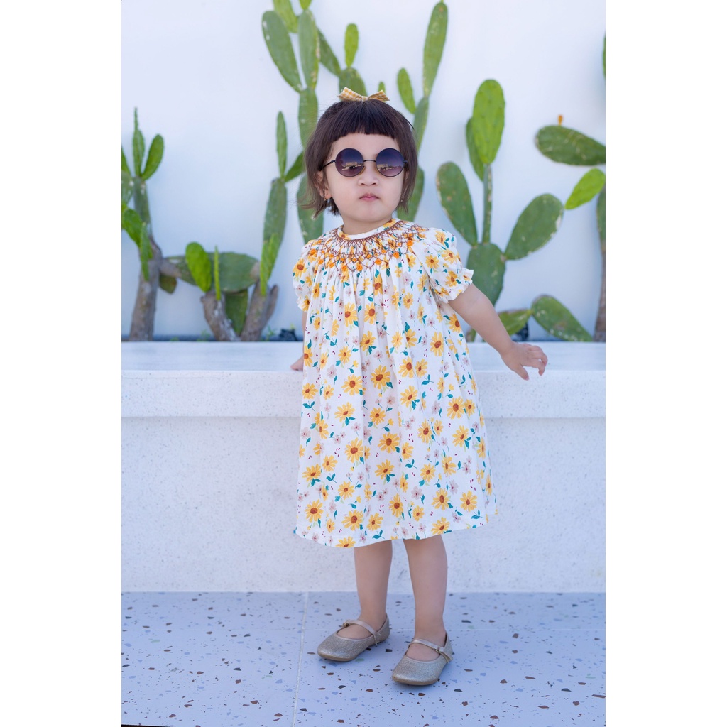 Váy Đầm Cho Bé Gái, Đầm Smock Thêu Tay Kiểu Cổ Điển Phong Cách Bánh Bèo Dễ Thương Size 1 Tuổi -10 Tuổi