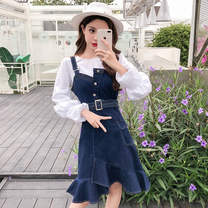 [ORDER TMALL 141 ] Váy Jean Lệch Tà 2 Dây Cúp Ngực Siêu xịn