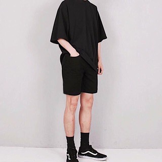 < FREESHIP > Set Áo Thun Đen phối Quần Short Kaki Đen [ Form UNISEX ]
