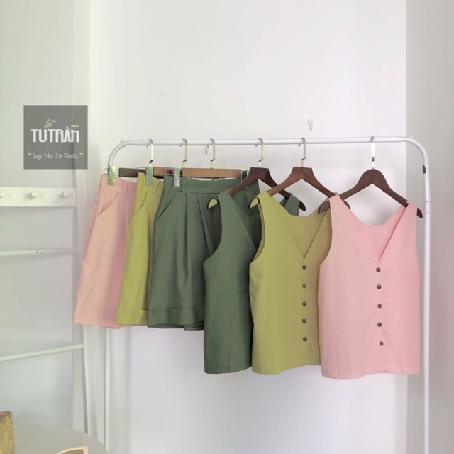 SET ÁO 3 LỖ CỔ V CÚC DỌC+ QUẦN SHORT (Ảnh thật)