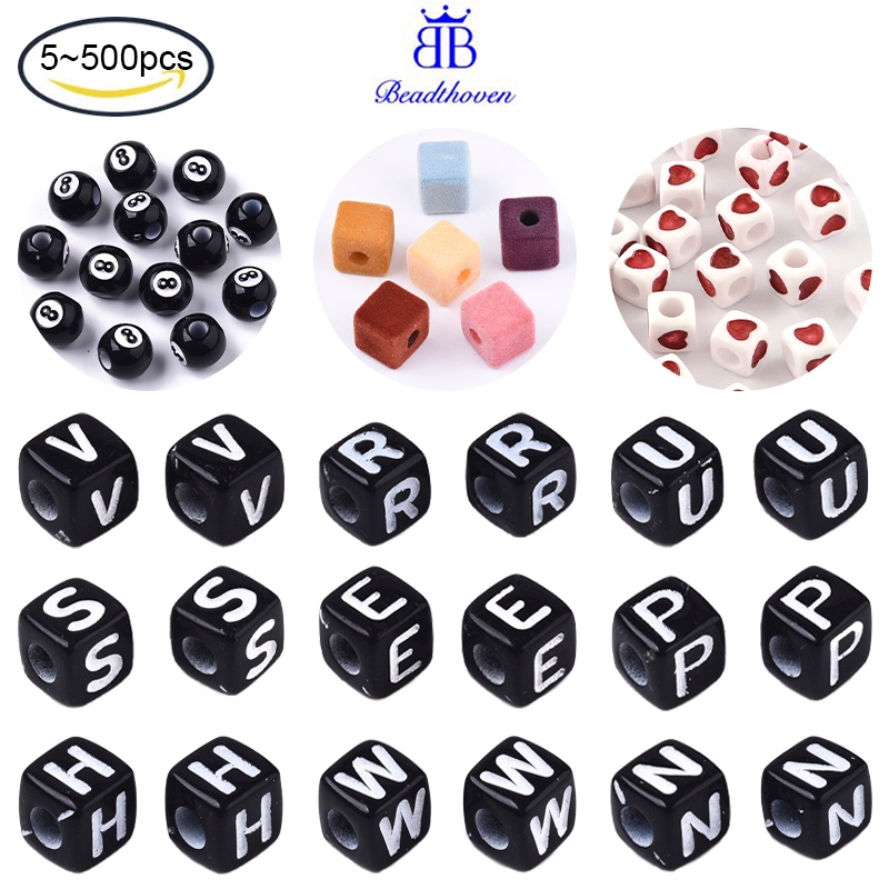Set 5-500 Hạt Nhựa Acrylic Lỗ Lớn 8 Lỗ Đen 12mm: 4mm
