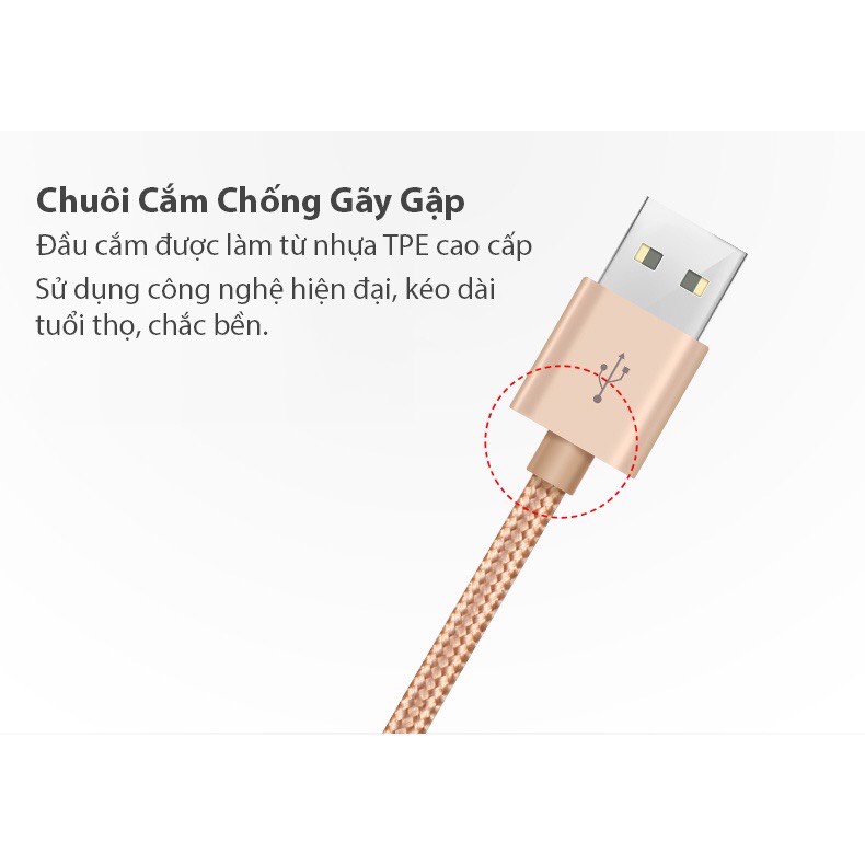 Cáp sạc bọc dù,dây sạc chống đứt gãy siêu bền dùng cho điện thoại, máy tính bảng