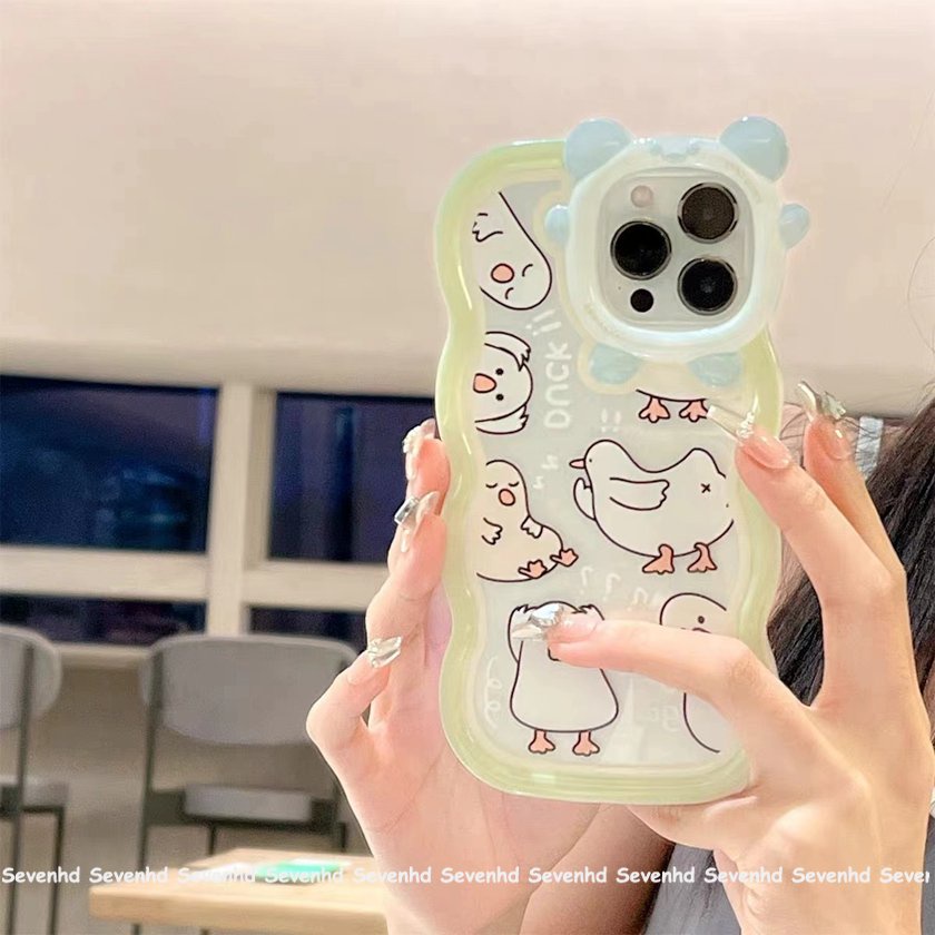 Ốp Điện Thoại Mềm Hình Chú Vịt Trắng Và Quái Vật Nhỏ Gợn Sóng Cho iPhone 14 13 12 11 Pro Max Xs Max Xr X 7 8 6 6s Plus