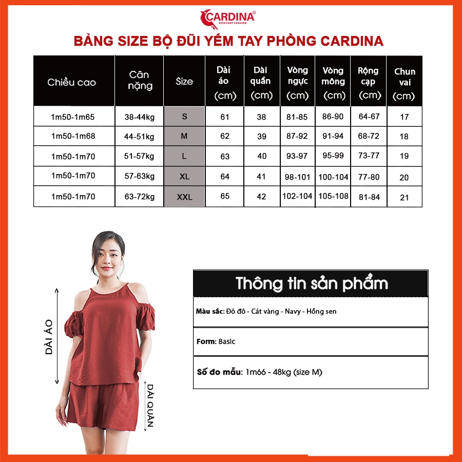 Đồ bộ nữ CARDINA chất đũi Bamboo xước cao cấp bộ mặc nhà áo trễ vai quần đùi màu sắc tinh tế 2DF05
