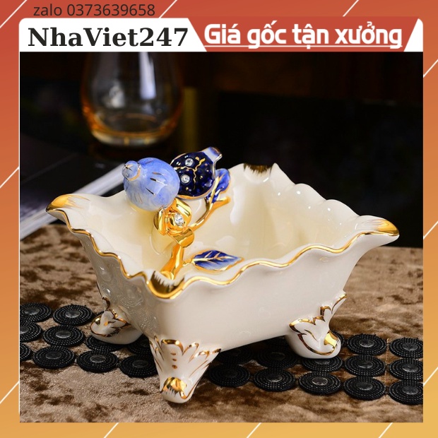 Khay Gạt Tàn Bằng Gốm Sứ Vẽ Vàng,phong cách Hoàng Gia- Nhập Khẩu-vật trang trí Bàn,tủ,quà tặng đẹp ,giá rẻ gốm Quản châu