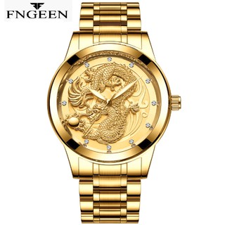 Đồng Hồ Nam Cao Cấp Giá Rẻ Dây Kim Loại Mạ Vàng Chạm Rồng Sang Trọng Đẳng Cấp Chống Xước Chống Nước