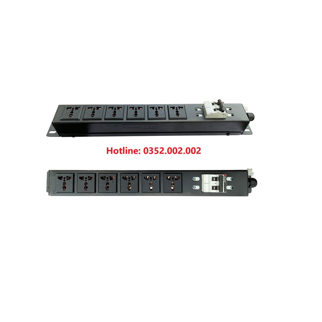 Thanh nguồn PDU 6 ổ cắm 3 chấu Rack 19" 1U, Ổ cắm điện tủ Rack PDU 6 port có Aptomat MCB