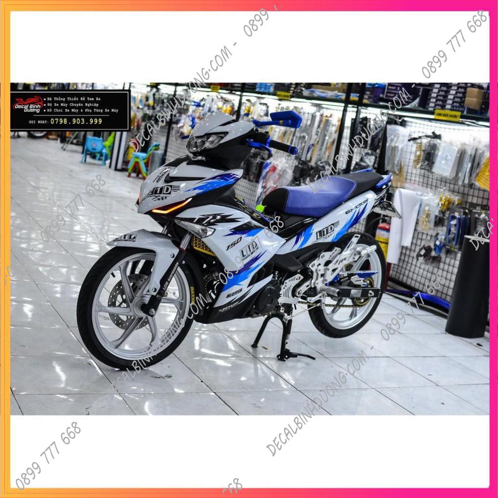 Tem Trùm Xe Exciter 150 LTD Xanh Trắng Đẹp Ma Mị