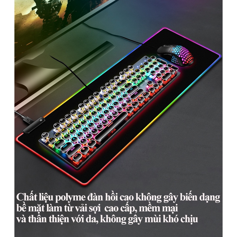 Bàn di chuột gaming, tấm lót chuột cỡ lớn RGB phát sáng nhiều màu, có lớp cao su chống trượt siêu bền
