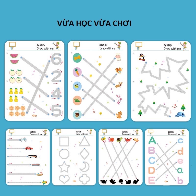 Đồ chơi giáo dục Tập tô vẽ thông minh xóa được kèm bút dạ - Giáo dục toàn diện Montessori