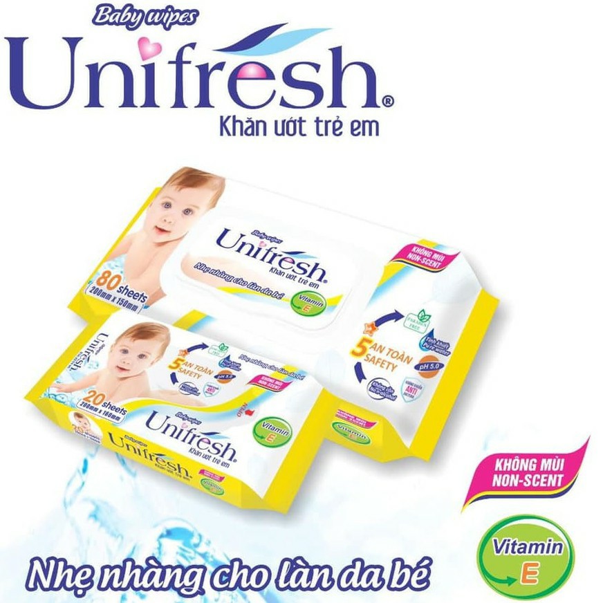 Khăn giấy ướt unifresh không mùi cho bé và da nhạy cảm gói 80 tờ