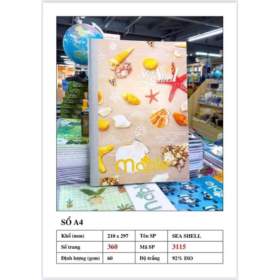 Sổ bìa bồi may gáy Maple 200/260/300/360 trang dòng kẻ ngang Cao cấp