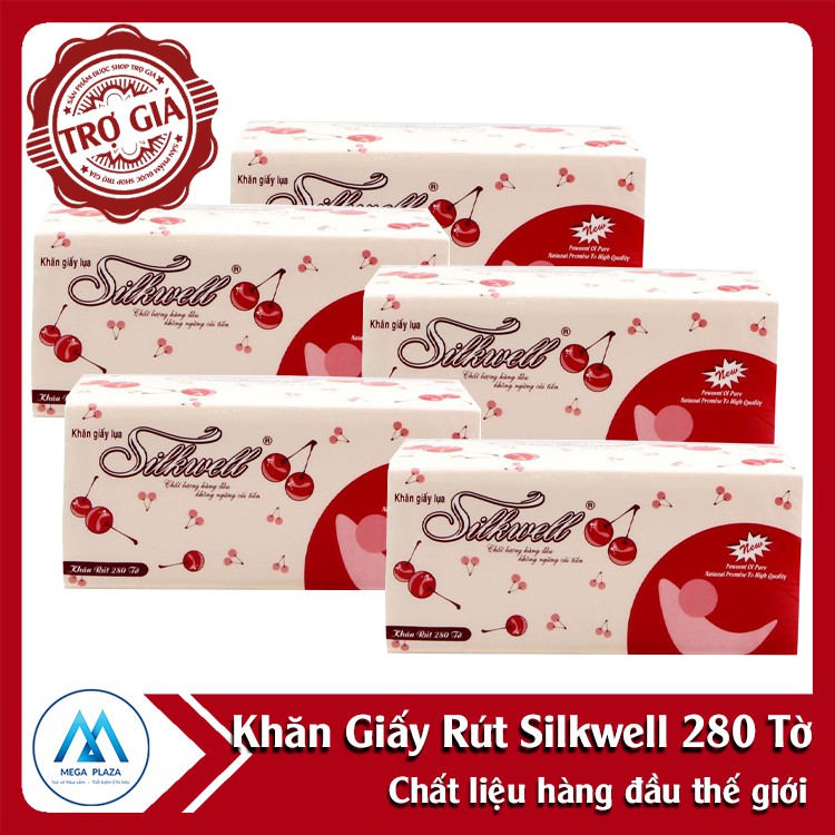 Bộ 5 gói khăn giấy rút silkwell 280 tờ Cherry đỏ