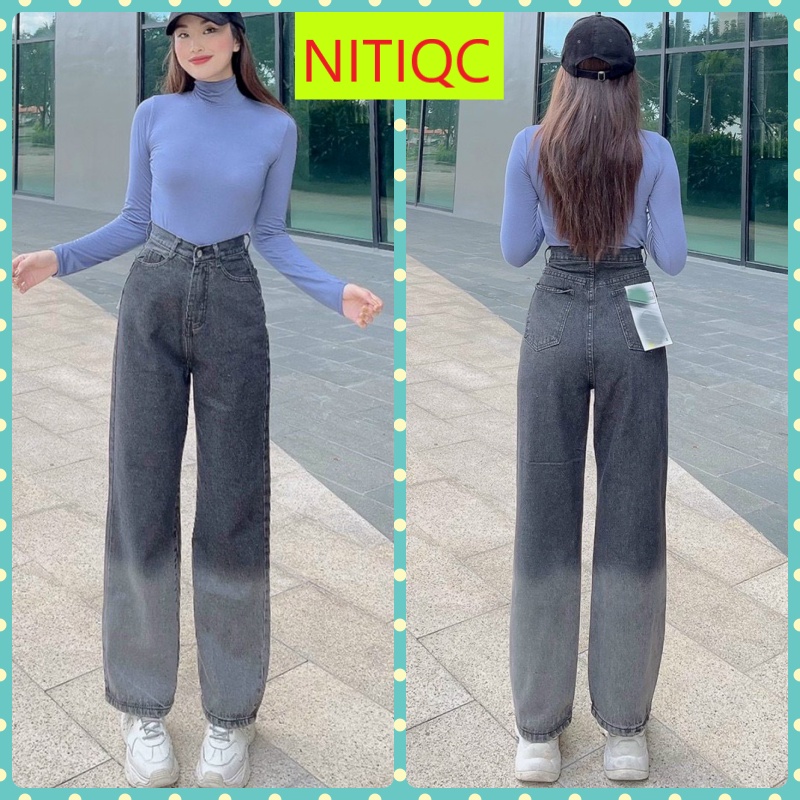 [VIDEO+FREESHIP ] QUẦN JEANS ỐNG RỘNG NỮ LƯNG CAO LAI CUỐN LOANG MÀU XÁM TRẮNG CHÂN MỀM MỊN DÀY DẶN CỰC PHÁ CÁCH NITIQC