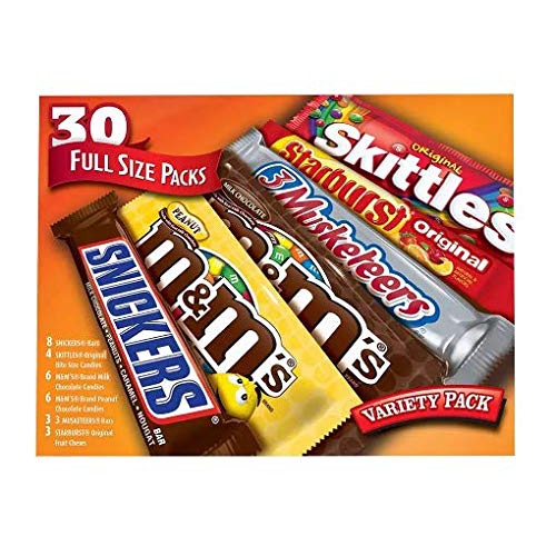 KẸO ĐỦ VỊ M&M'S, SKITTLES AND MORE CANDY BARS, VARIETY PACK, 30 FULL SIZE PACKS