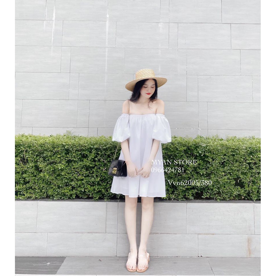 Váy trễ vai 💚đầm nữ babydoll dáng xuông cực xinh, phong cách tiểu thư vintage,hót 2021 MAGIDO -