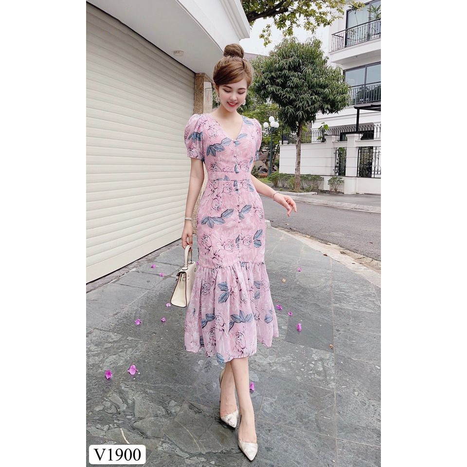 Váy Hoa Đuôi Cá Thiết Kế V1900 Xinh Đẹp Thời Thượng, Chuẩn Form Chất Vải mango Cao Cấp Hàn Quốc