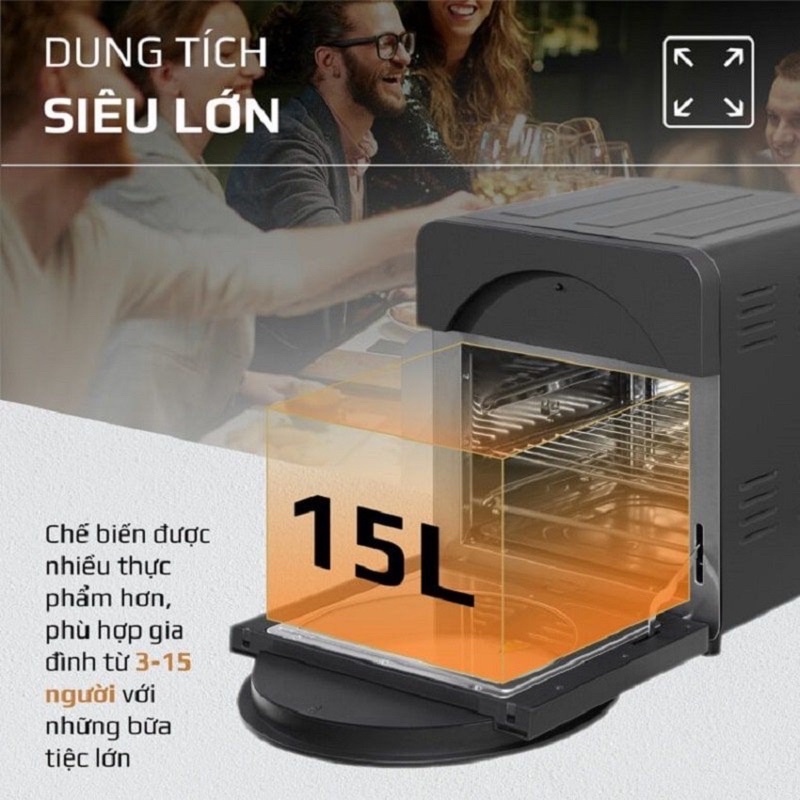 Nồi Chiên Không Dầu OLIVO AF15 - 16 Chức Năng - Dung Tích 15L - Công Suất 2000W - Bảo Hành 12 Tháng