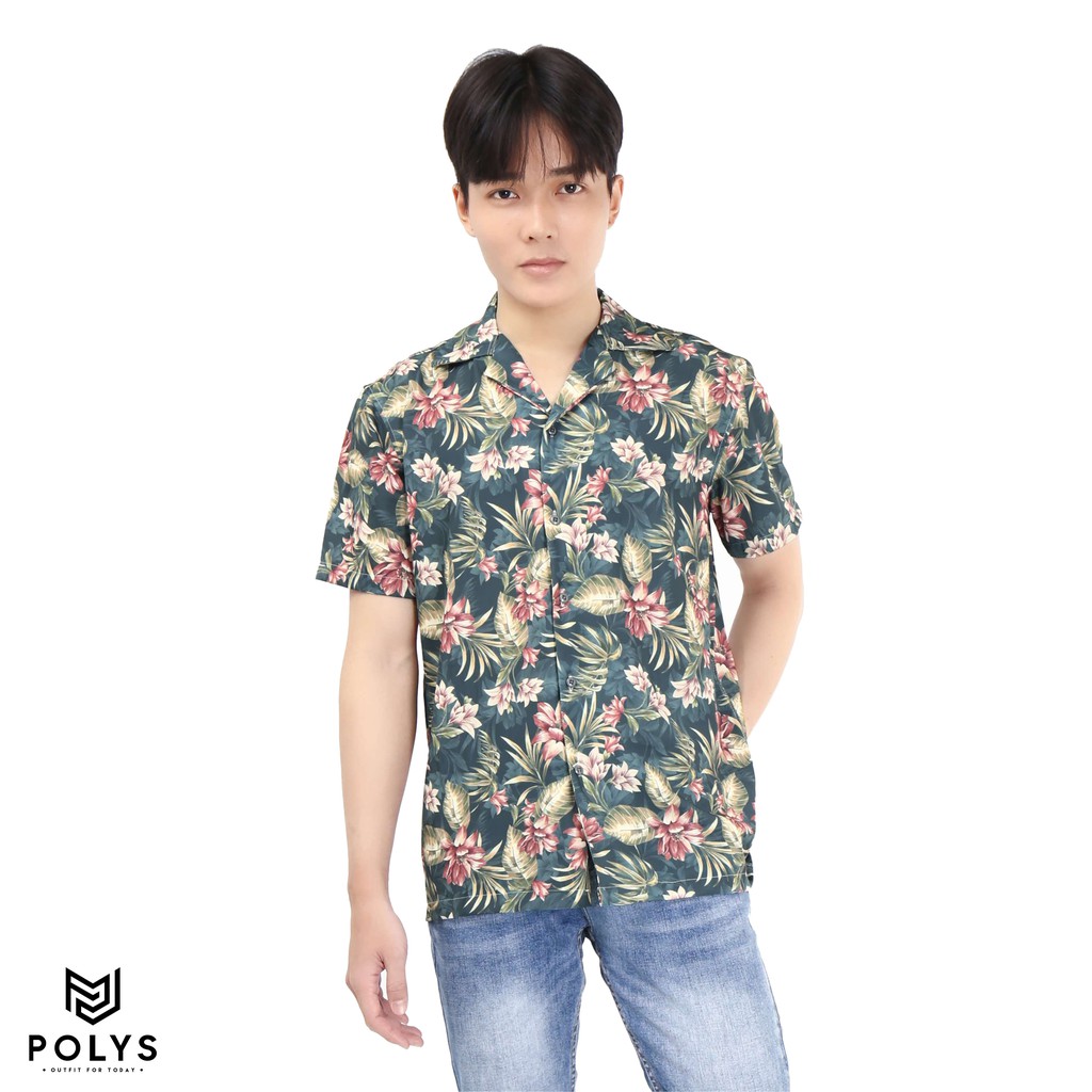 Áo sơ mi nam POLYS áo sơ mi tay ngắn họa tiết Tropical Vintage