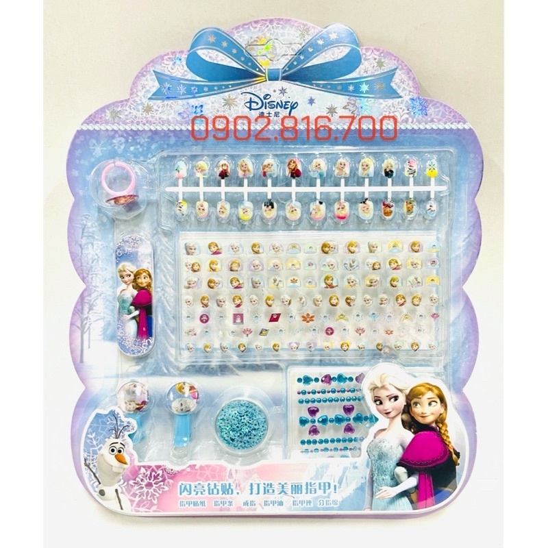 Vỉ đồ chơi trang điểm làm móng làm nails sticker 3D nổi dán móng tay cho bé gái hình Elsa-babie-Kitty-Pony-sofia-Ariel