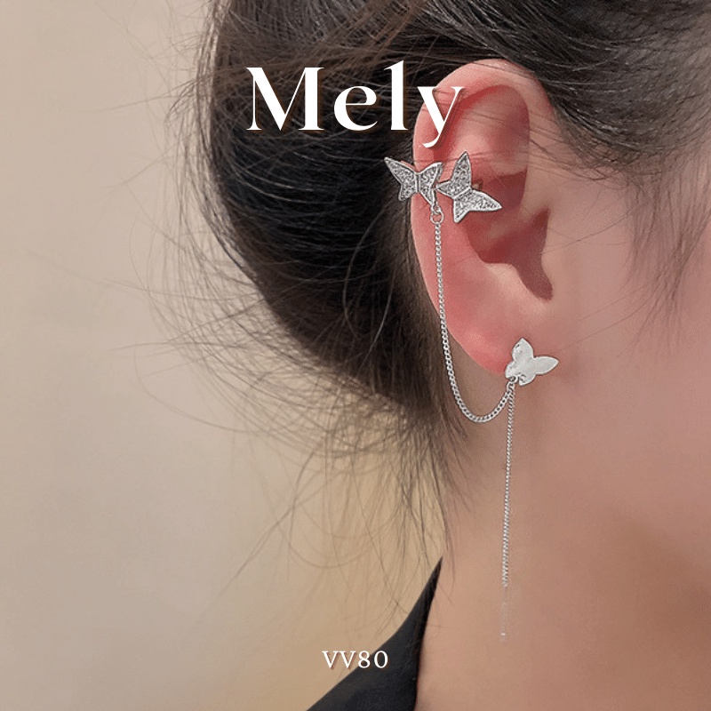 Bông tai bạc kẹp vành hình bướm cao cấp - Mely VV30