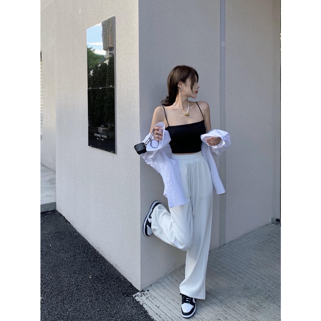 Áo 2 dây croptop có mút sợi bún LACELIPS 42kg-68kg 2 size, bra mặc vest blazer cardigan tập gym