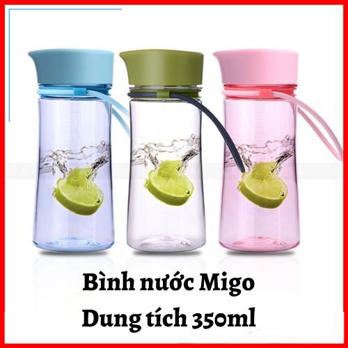 [350ml - 1519] BÌNH ĐỰNG NƯỚC FREE MIGO, BÌNH NƯỚC BẰNG NHỰA  BPA  Cao cấp  - An toàn, trong suốt, có rây lọc, quai xách