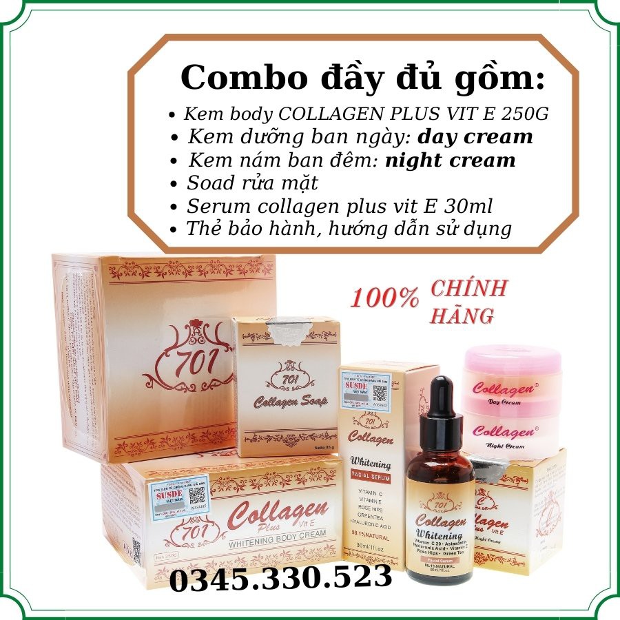 ( chính hãng) combo đủ bộ kem mặt, serum, body nhà COLLAGEN PLUS VIT E