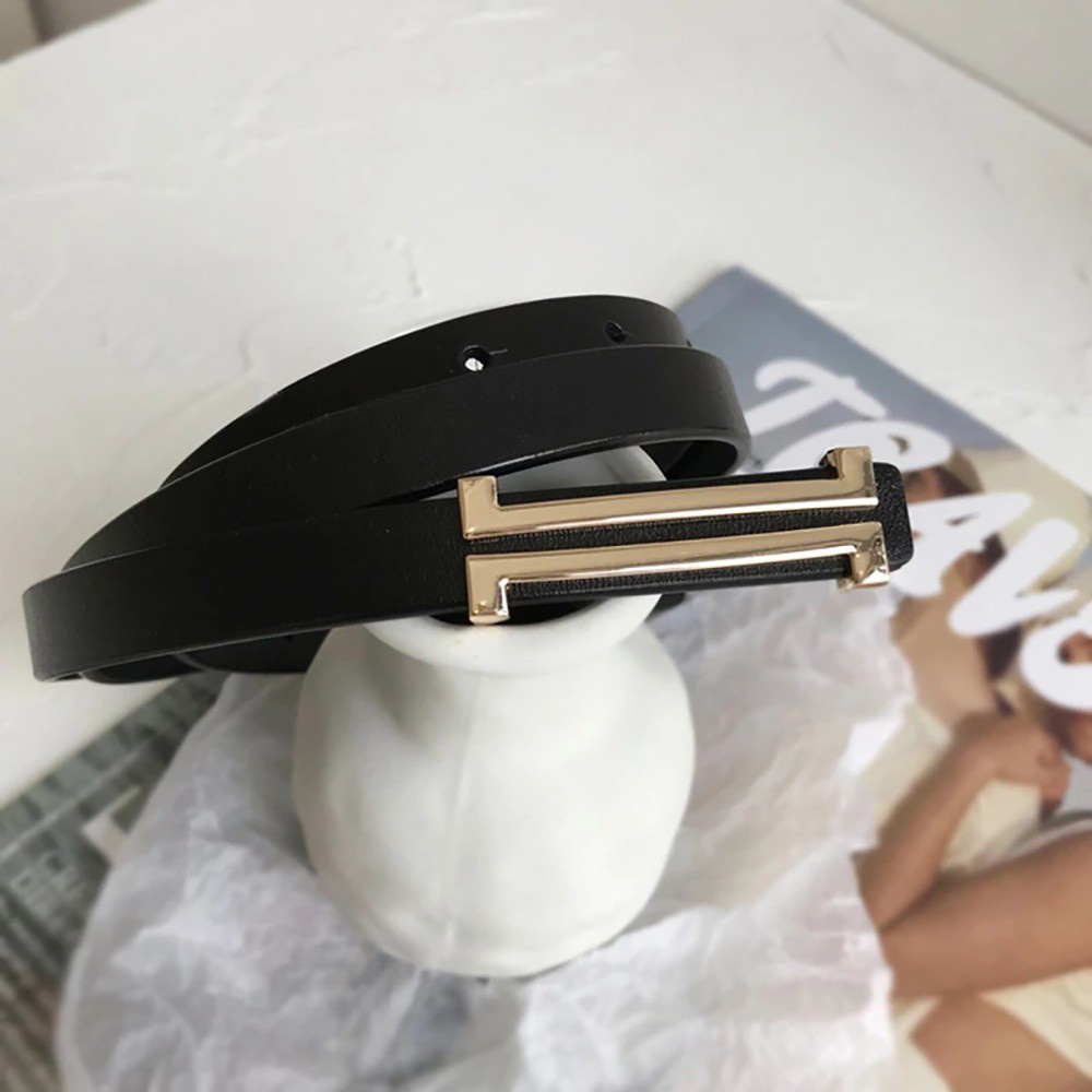 Thắt lưng nữ bằng da PU bản nhỏ phối khóa kim loại sang trọng thời trang