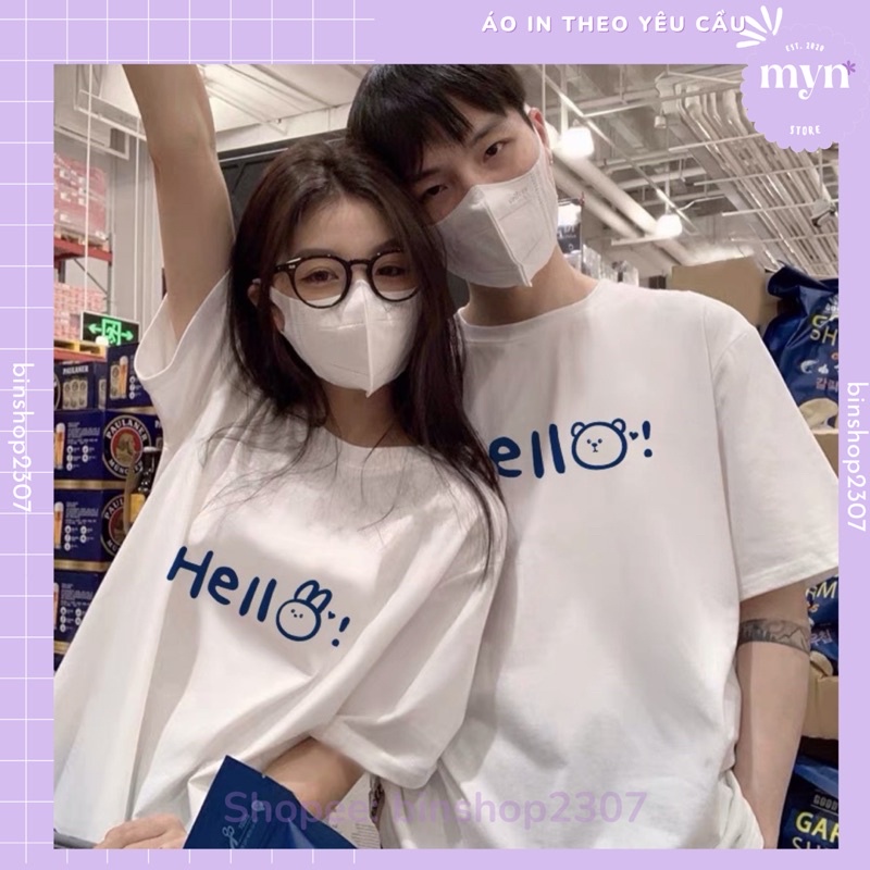Áo Cặp Đôi, Áo Thun Nam Nữ Unisex In Chữ Hello Basic Đủ Size Mới Nhất