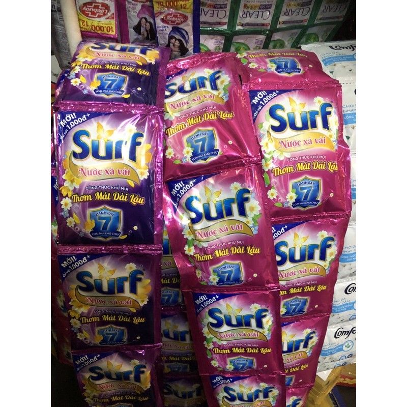 Nước Xả Vải SURF dây 10 gói x 27ml Khử Mùi Hương Hoa Lan Tỏa (Hồng) và Hương Hoa