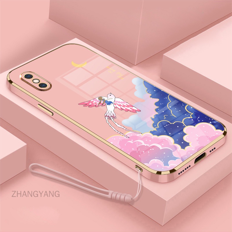 Ốp Điện Thoại Viền Mềm Mạ Điện In Hoạt Hình Kèm Dây Đeo Cho iPhone x iPhone xs iPhone xs max