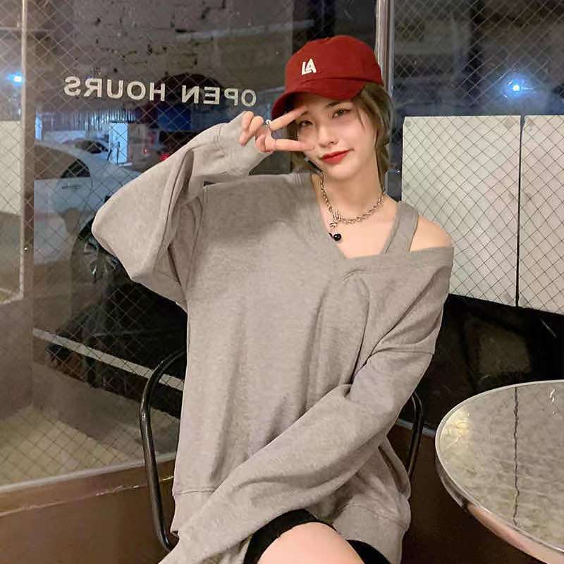 Áo sweater trễ vai dáng rộng thời trang xuân thu cho nữ