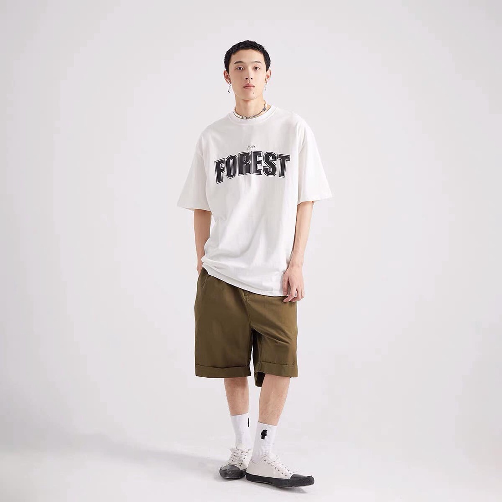 Áo phông nam nữ form rộng 2N Unisex thun cotton in chữ Forest trắng/đỏ/đen