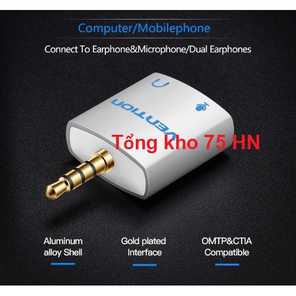 Bộ chia âm thanh 3.5mm ra 2 cổng chính hãng Vention