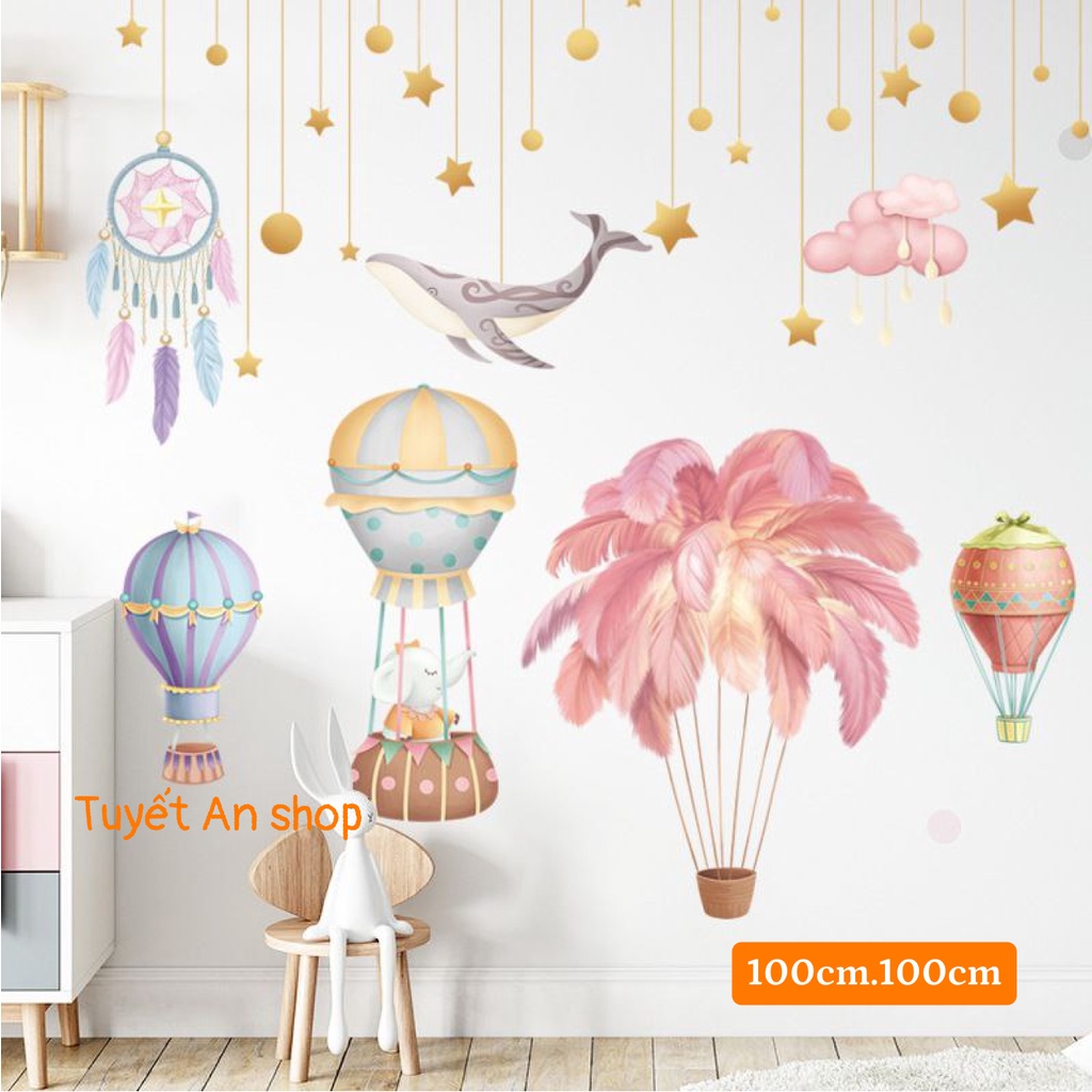 Decal Dán tường mẫu Khinh Khí cầu Hồng hàn quốc ( kt sau dán 1m3*1m1)