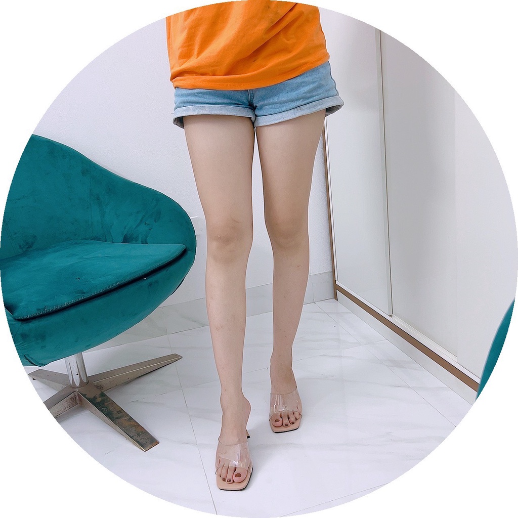 GUỐC NỮ CAO GÓT QUAI TRONG GÓT TRỤ PHỐI BI VÀNG GÓT 7CM SIÊU ĐỘC LẠ